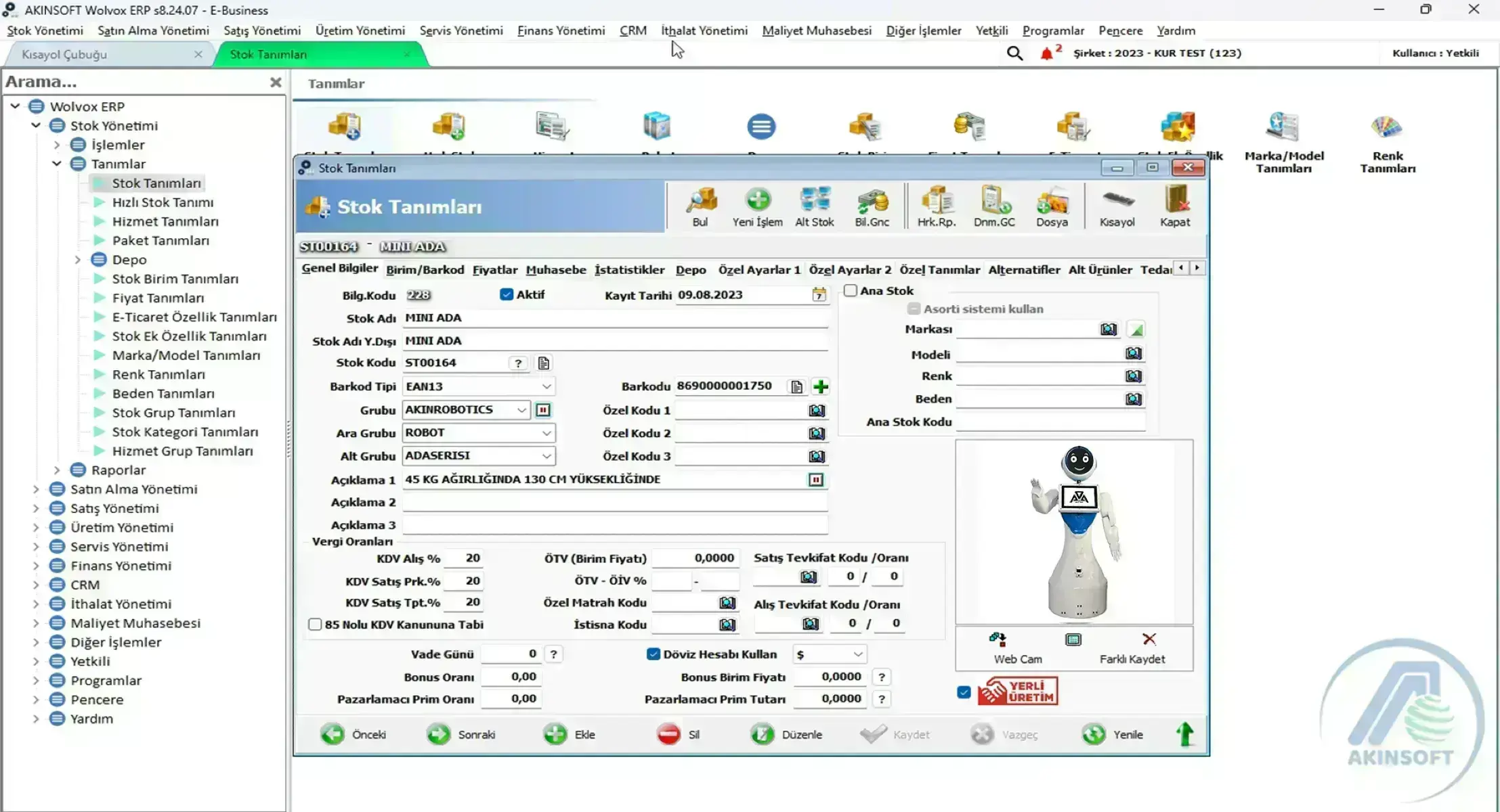 ERP Dashboard Ekranı